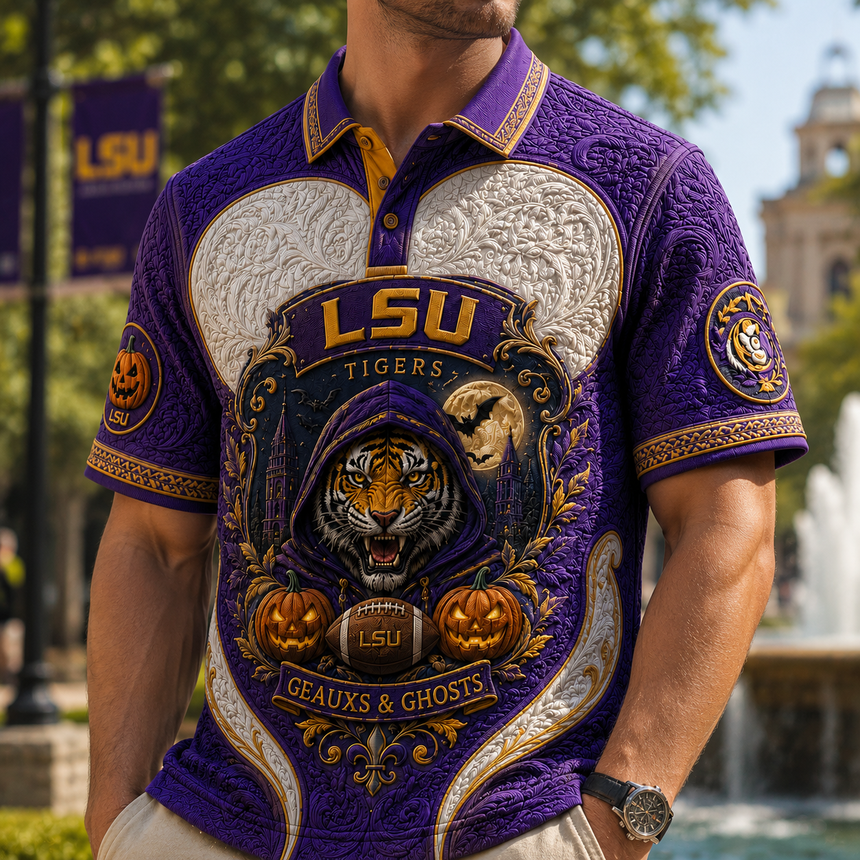 PREMIUM LSU EMBOSS POLO SHIRT HQH